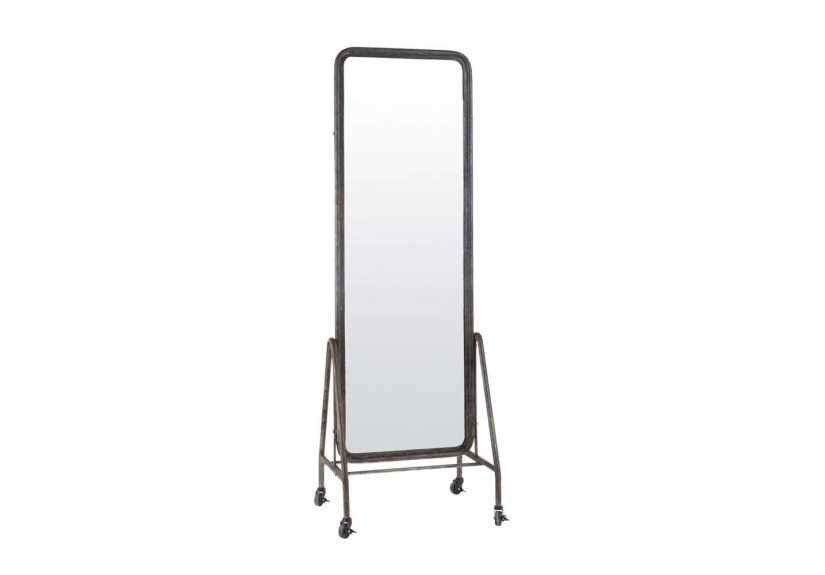 Black Inclined Free Standing Floor Mirror on Wheels