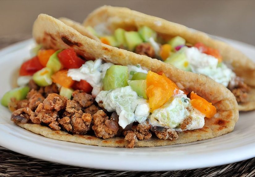 Greek-Style Pita "Tacos" with Tzatziki and Cucumber