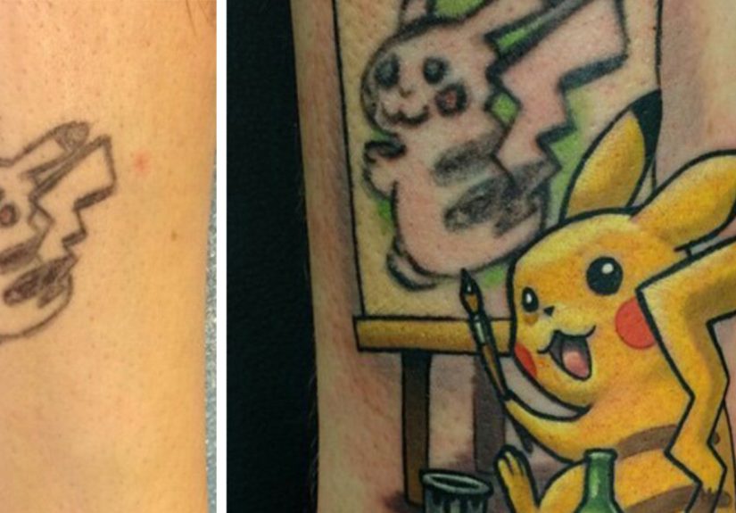 The Best Tattoo Cover-Up Idea Ever Turns Pikachu Into Pikasso